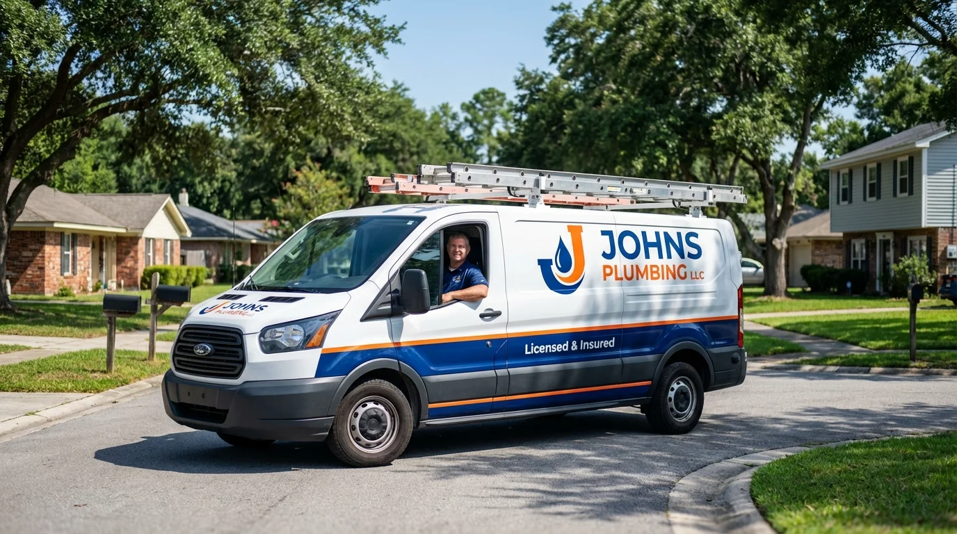 Johns Plumbing LLC service van in Oxford, CT