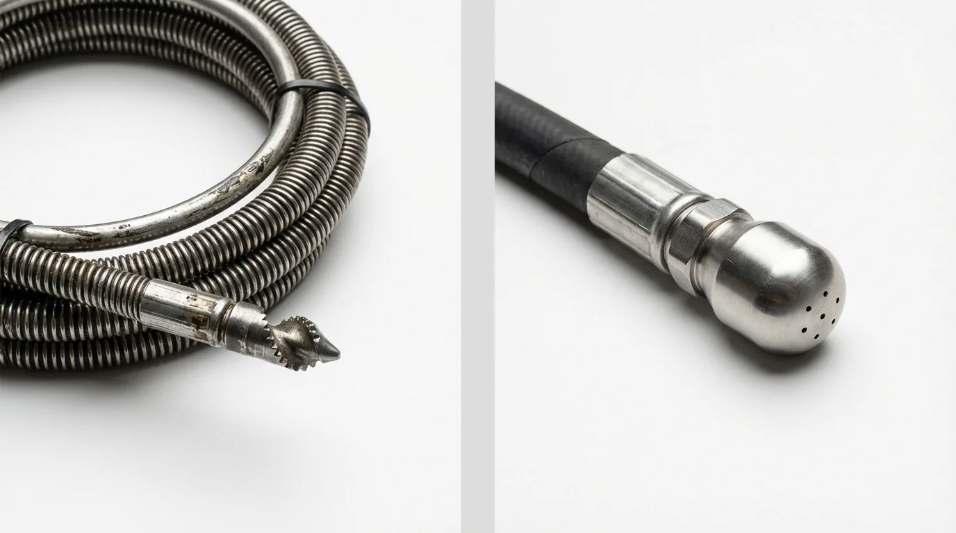 Drain snake cable and hydro jetting nozzle used for drain cleaning in Oxford, CT