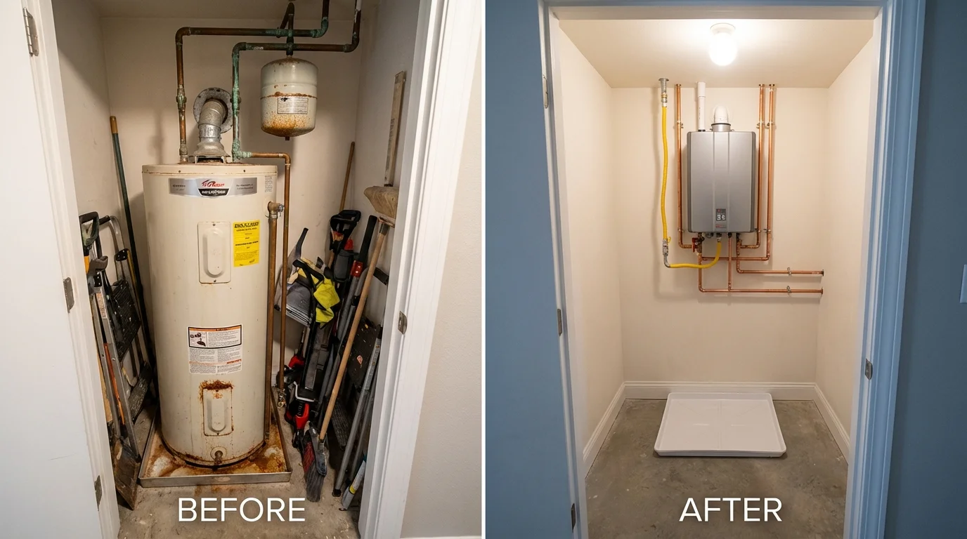 Tank water heater versus wall-mounted tankless unit comparison for Oxford, CT homeowners